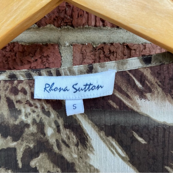 Rhona Sutton Brown and Cream Sequin Beaded Tassel Cheetah Print Chiffon Cover Up - Picture 5 of 6